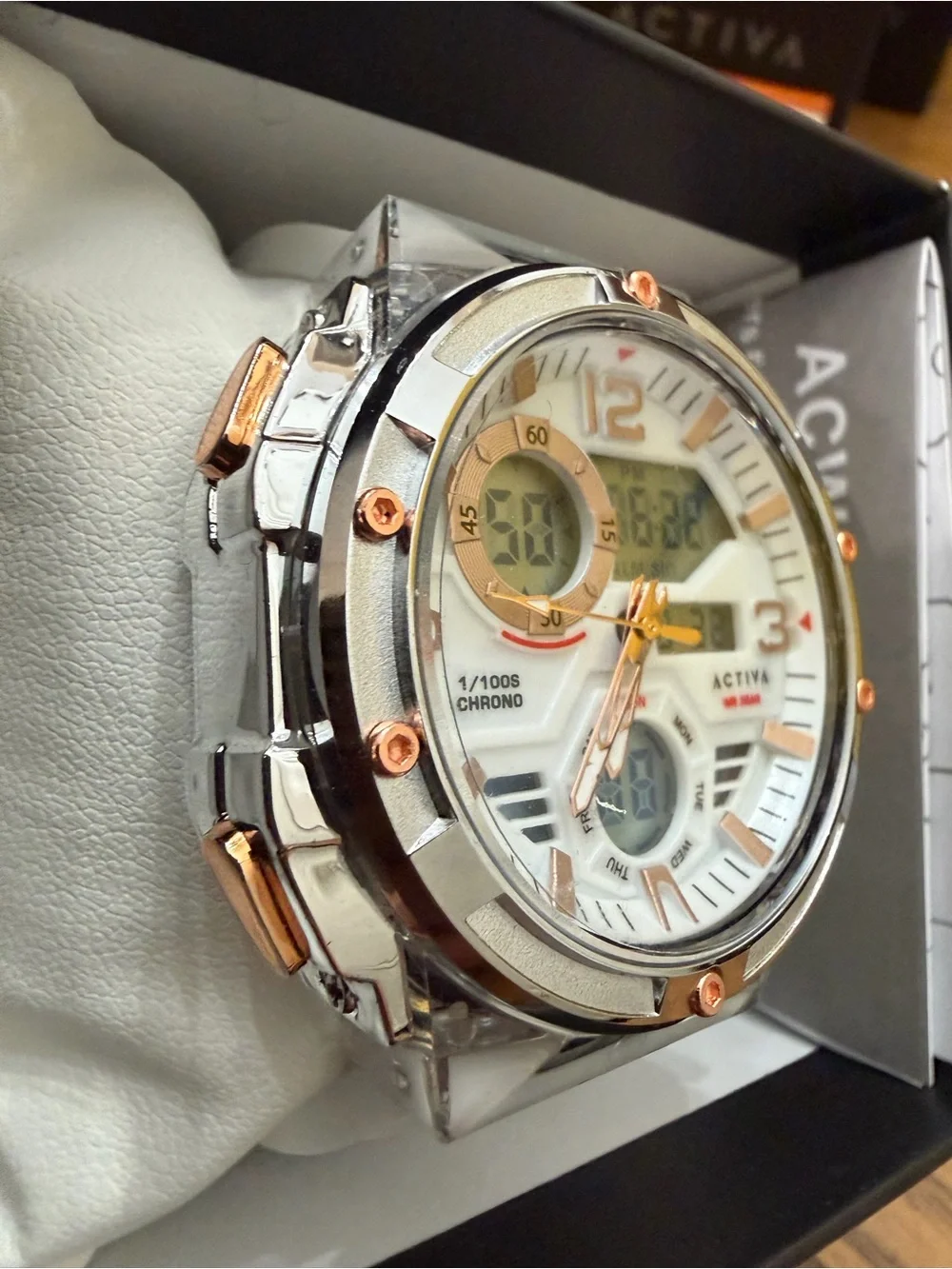Invicta Activa Virtex White and Rose Gold Dual Display Sport Watch